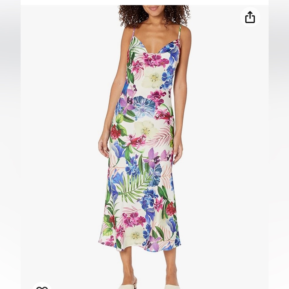 Guess Akilina Cowl Neck Wedding Guest White Floral Midi Dress Summer Size L